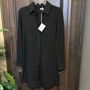 Faherty Heathered Black Twill Button Front Legend Sweater Knit Shirt Dress